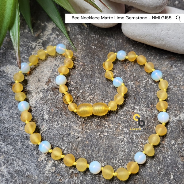 Kalung Amber Pereda Nyeri Tumbuh Gigi Anak Premium Mix Gemstone NMLG155 By Amber Bee