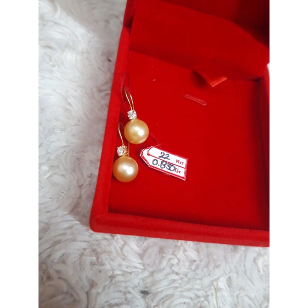 BERSERTIFIKAT ANTING MUTIARA LAUT ASLI LOMBOK ANTING EMAS 22 KARAT ANTING GANTUNG MUTIARA ASLI