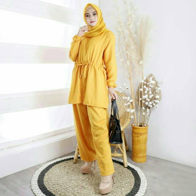 baju setelan celana dan tunik motif cantik/setcel Busui/setcel jumbo/bahan rayon  impor