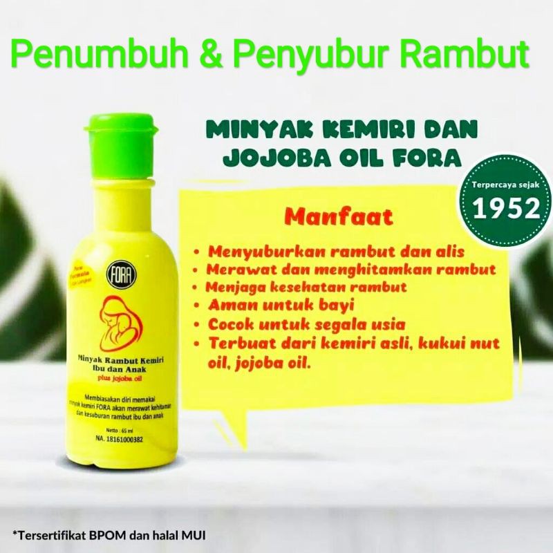 Minyak Kemiri FORA Ibu dan Anak Plus Jojoba Oil Penyubur Rambut Bayi Penebal Alis 65 ml