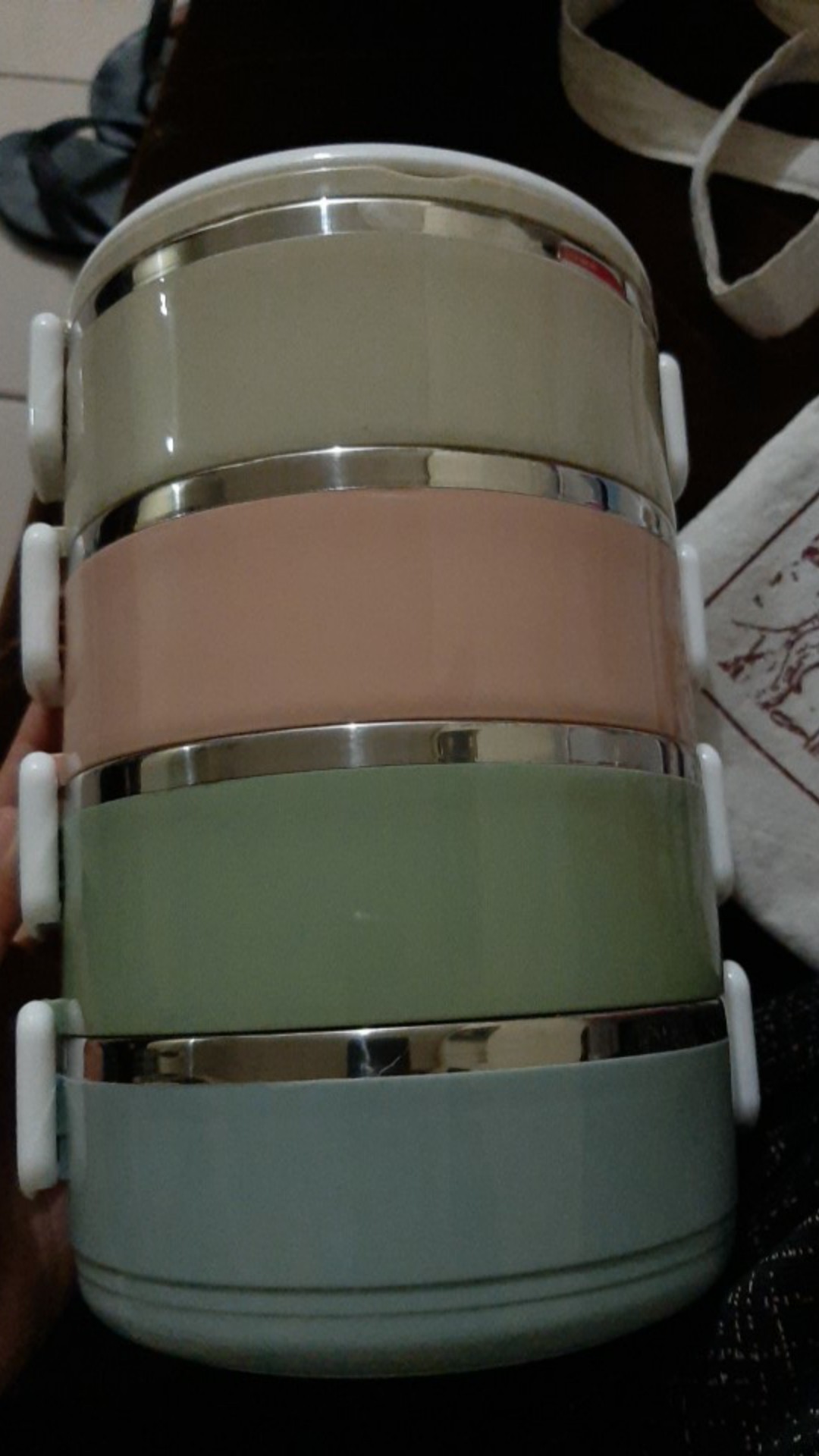 [ Rantang 4 Susun Bulat Kombinasi ]warna Warni Polos Lunch Box Stainless