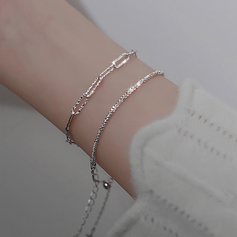 2pcs / Set Gelang Rantai Silver Multilayer Gaya Korea Untuk Wanita