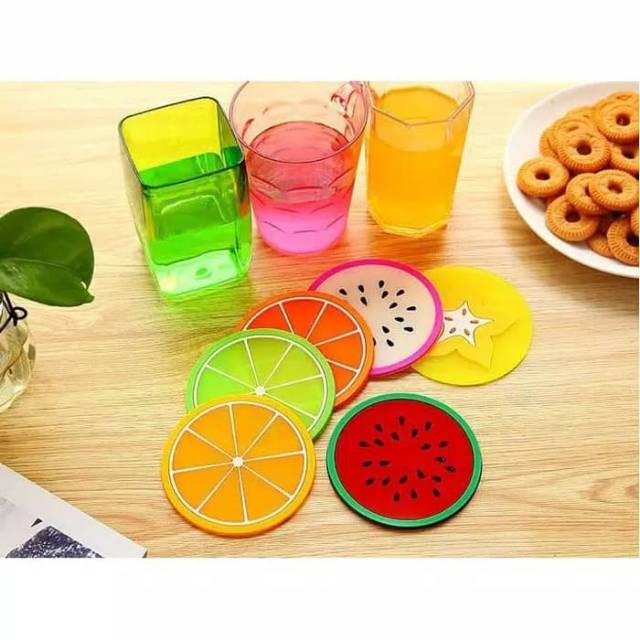 Tatakan karet gelas cangkir motif irisan buah anti slip