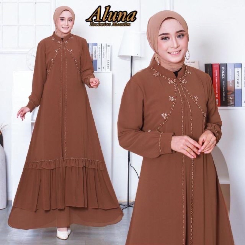 Gamis Original Aluna Maxi Ceruti premium aplikasi payet bordir mewah