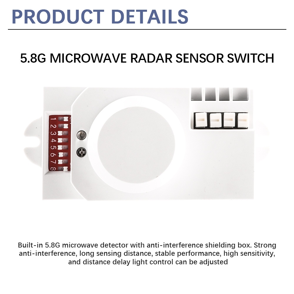 NEW Microwave Sensor Switch 5.8ghz HF AC85-250V LED 360° Radar Motion Body Sensing