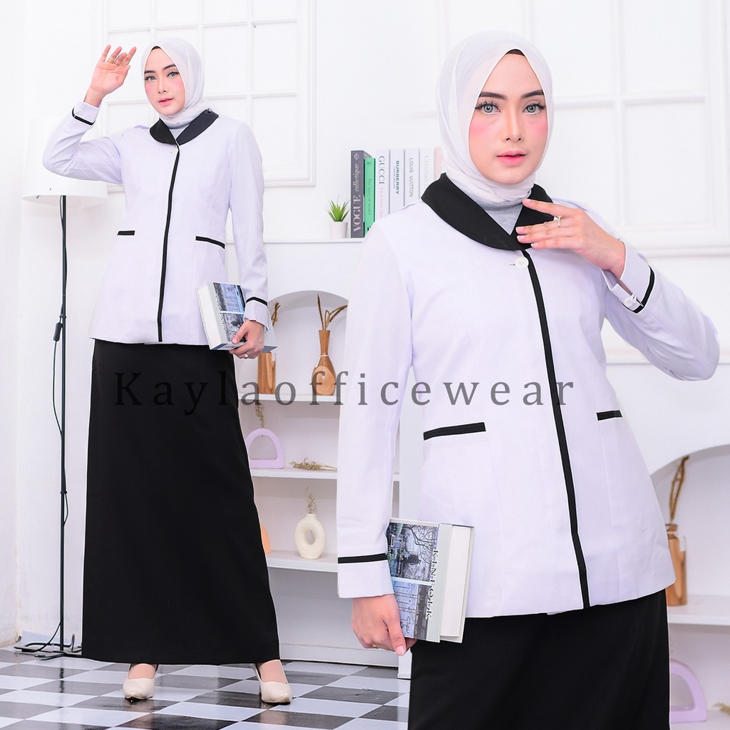 Seragam Dinas Putih Wanita Lis Hitam Setelan Rok A Blazer Kerja Wanita Hipu Set Celana Jas Putih Wan