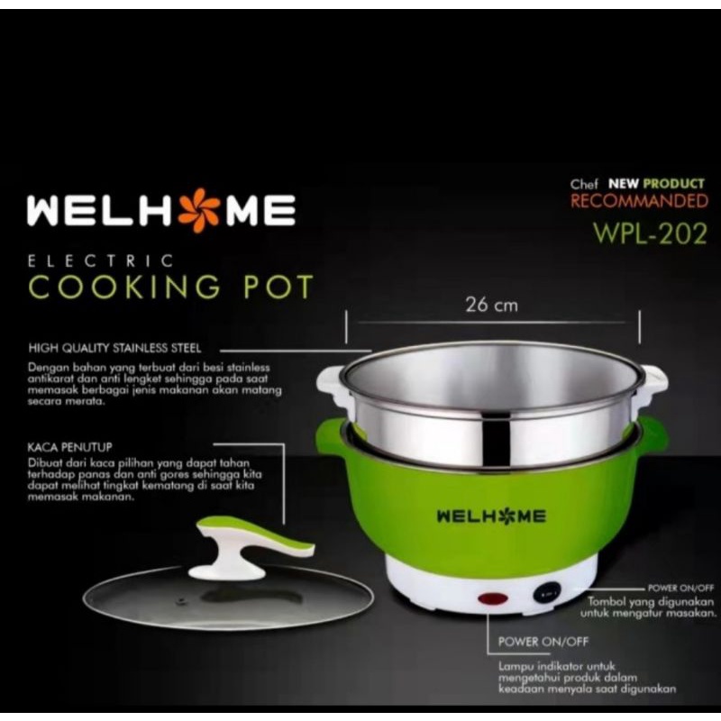 Cooking Pot Steamer Elektrik/Panci Elektrik WELHOME WPL-202/3 in 1 Serbaguna