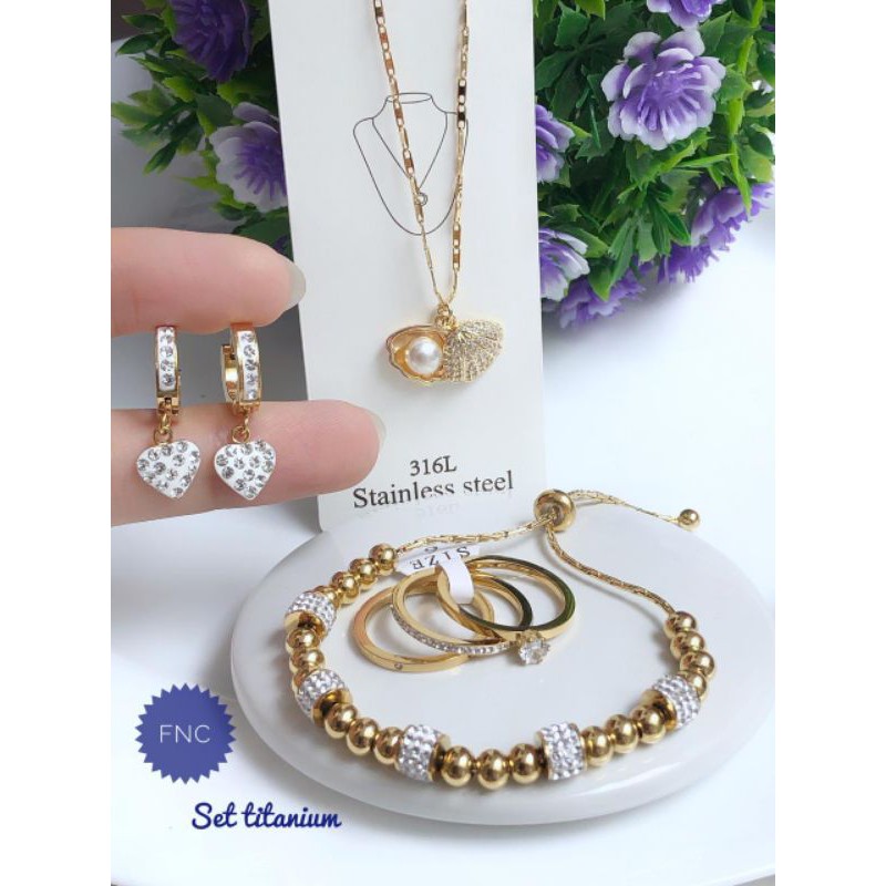 [TITANIUM] PAKET PERHIASAN TITANIUM GELANG EMAS SERUT 081120