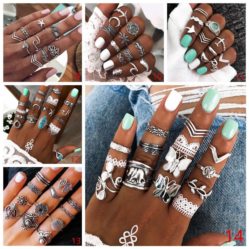 Nanas 15 Pcs/Set Cincin Set Baru Jari Perhiasan Batu Permata Boho Hip Hop Aksesoris Tangan