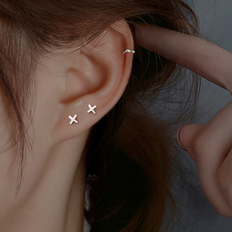 Magic789 Chic Girls S925 Silver Plus Sign Cross Stud Earrings for Women