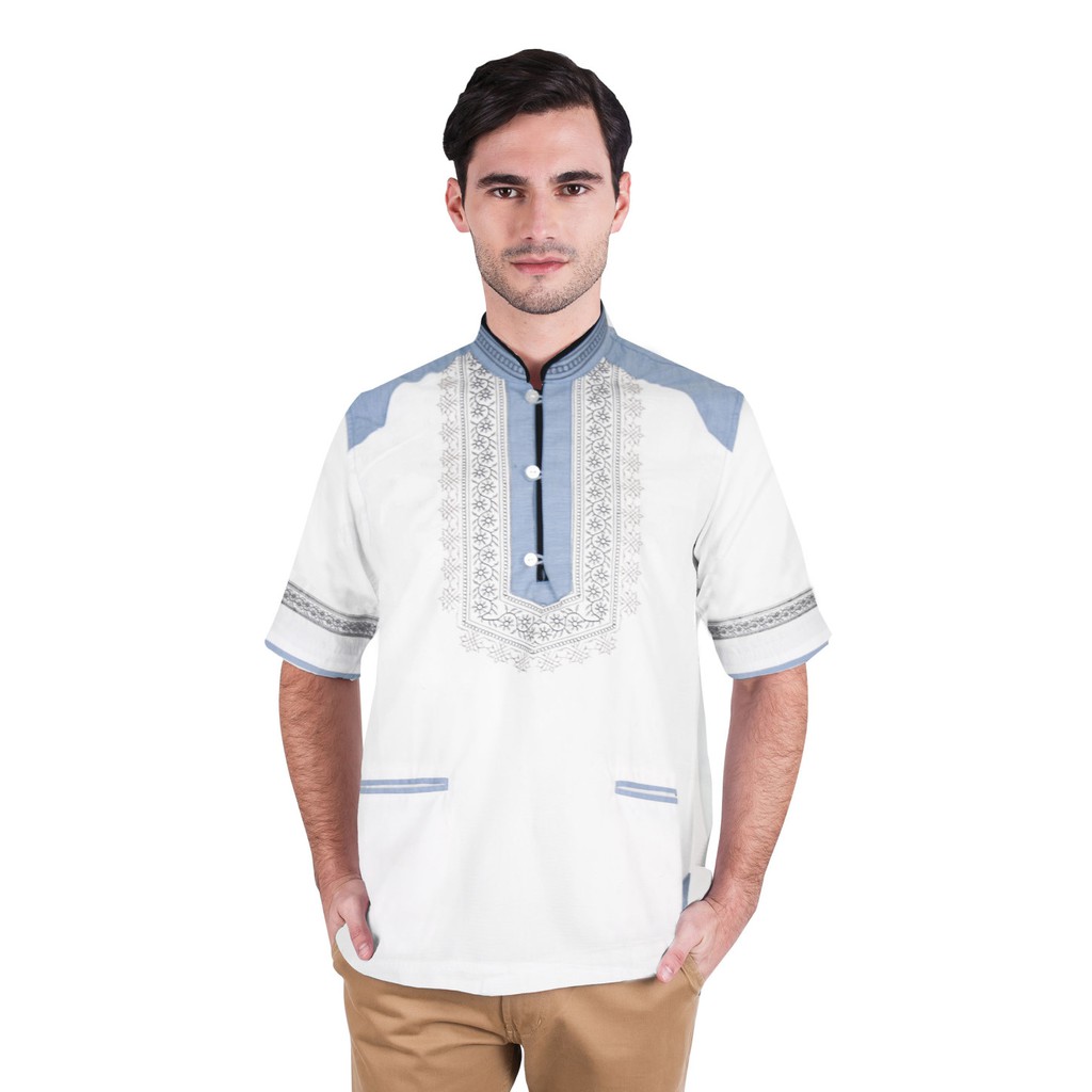 LGS Original Slim Fit Baju koko Premium - Lengan Pendek - Motif Klasik - Putih