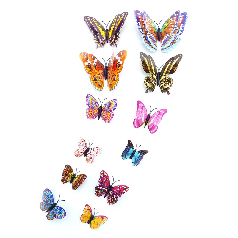 12pcs Stiker Dinding Decal Model Mural Desain Butterfly 3D, Dapat Dicopot