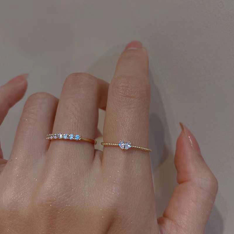 Cincin Kristal Berlian Model Terbuka Dapat Disesuaikan Gaya Korea Untuk Wanita