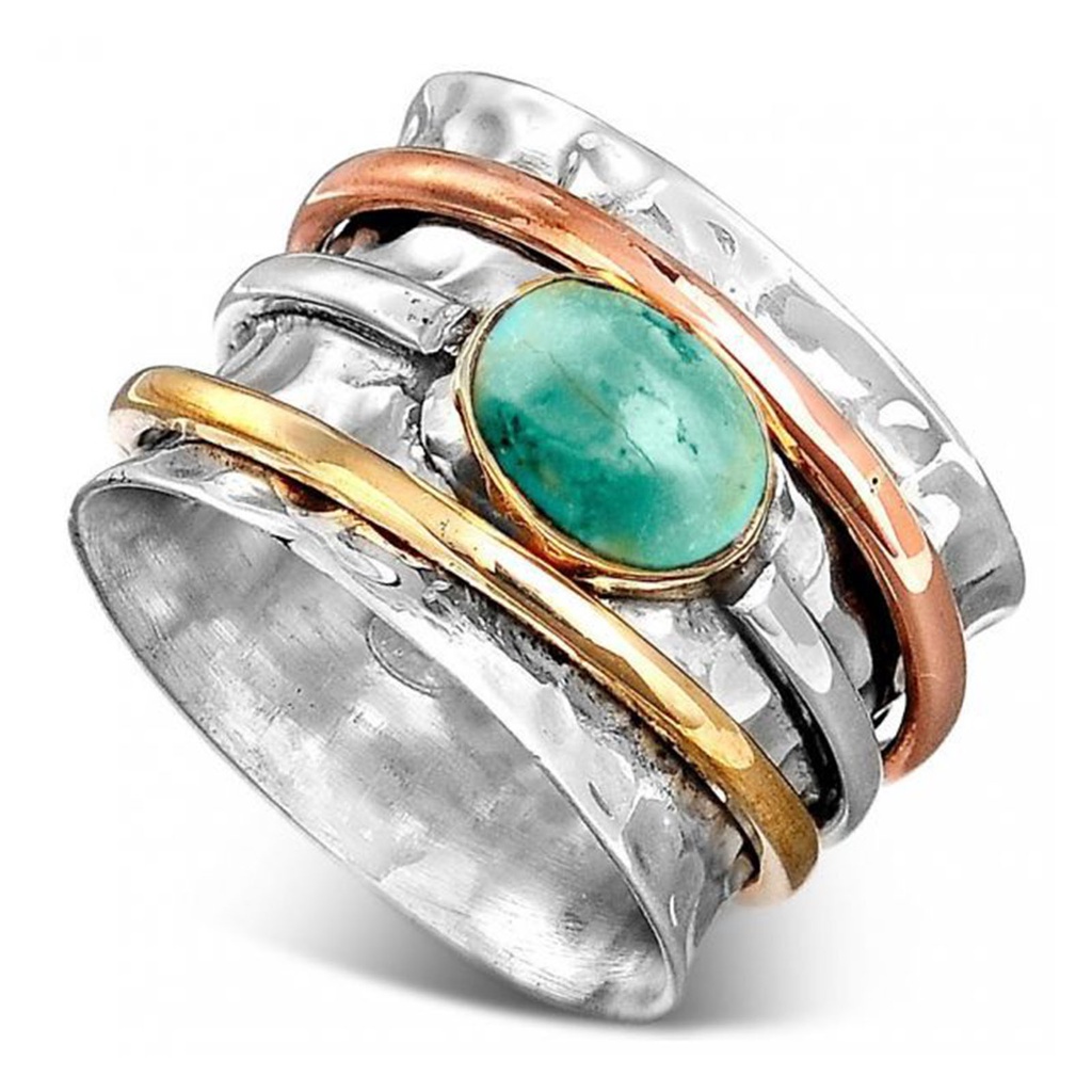 Hu Hu Hu Hu Hu Alat Bantu Pasang Kacamata♡ Cincin Pria Tiga Warna Turquoises Gaya Bohemian Vintage Untuk Kencan