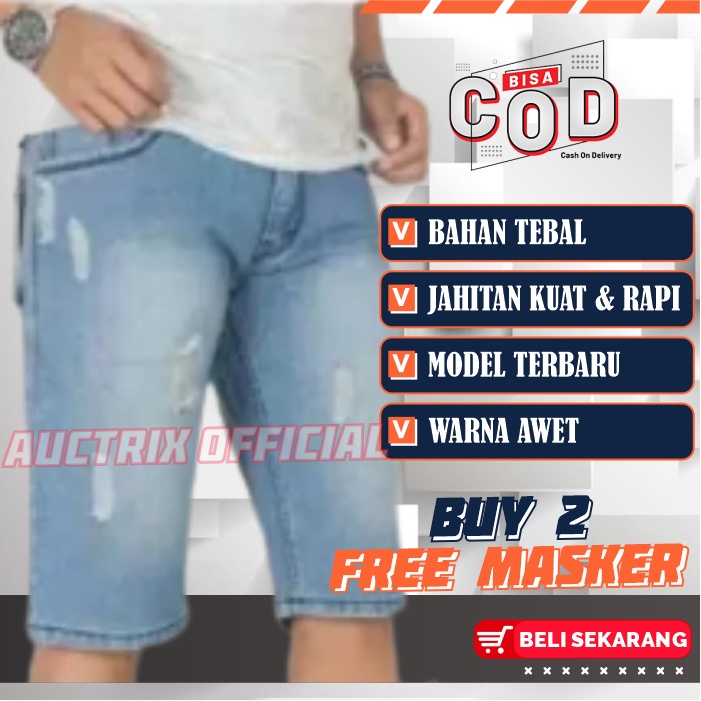 Celana Jeans Pria Sobek Jins Pendek Cowok Robek Distro Premium Bahan Denim