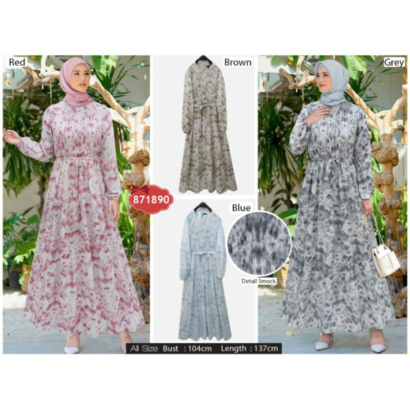 Maxi Abstrak Smock Dahlia Bahan Rayon 871890
