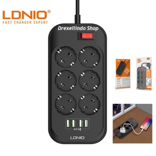 Original LDNIO Power Socket 3 USB 6 Sockets Combo Stop Kontak SE6403