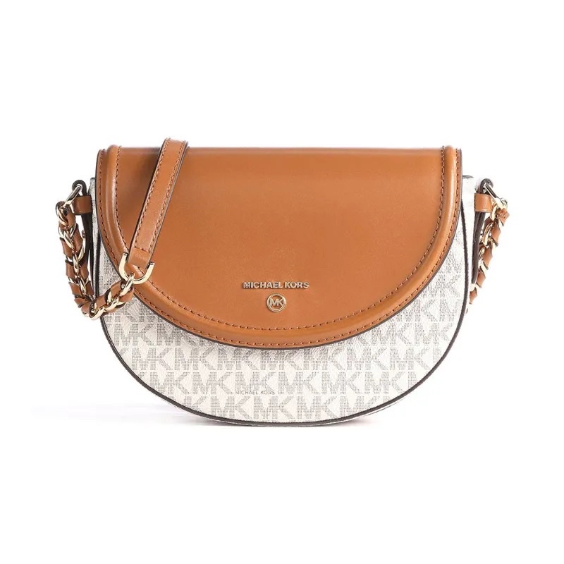 Emka Jet Set Medium Logo And Half Leather Dome Crossbody Bag - Vanilla Brown