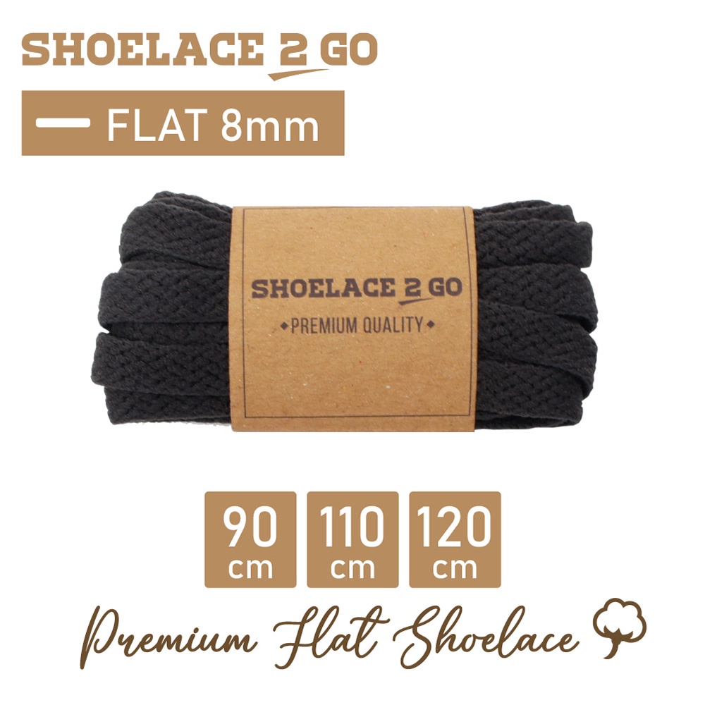 SHOELACE 2 GO PREMIUM TALI SEPATU GEPENG PIPIH FLAT E7 - DARK GREY - 90CM 110CM 120CM