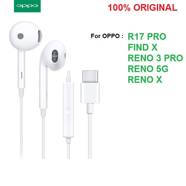 OPPO Headset Earphones Type-C Reno 3 Pro Find X R17 Pro Original Pack Mica