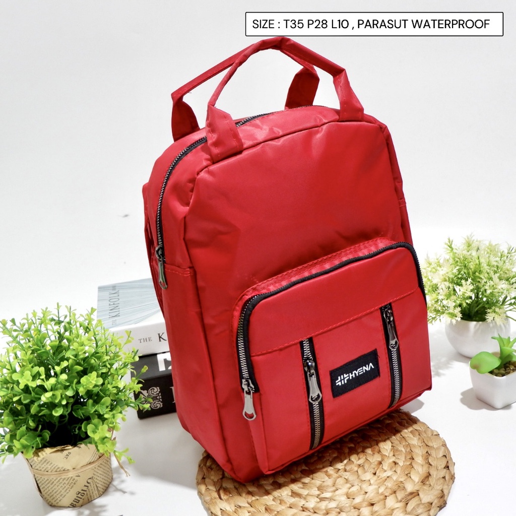 Tas Wanita Punggung Ransel mini polos bahan parasut waterproof anti air bisa selempang ransel dan tenteng 3 in 1