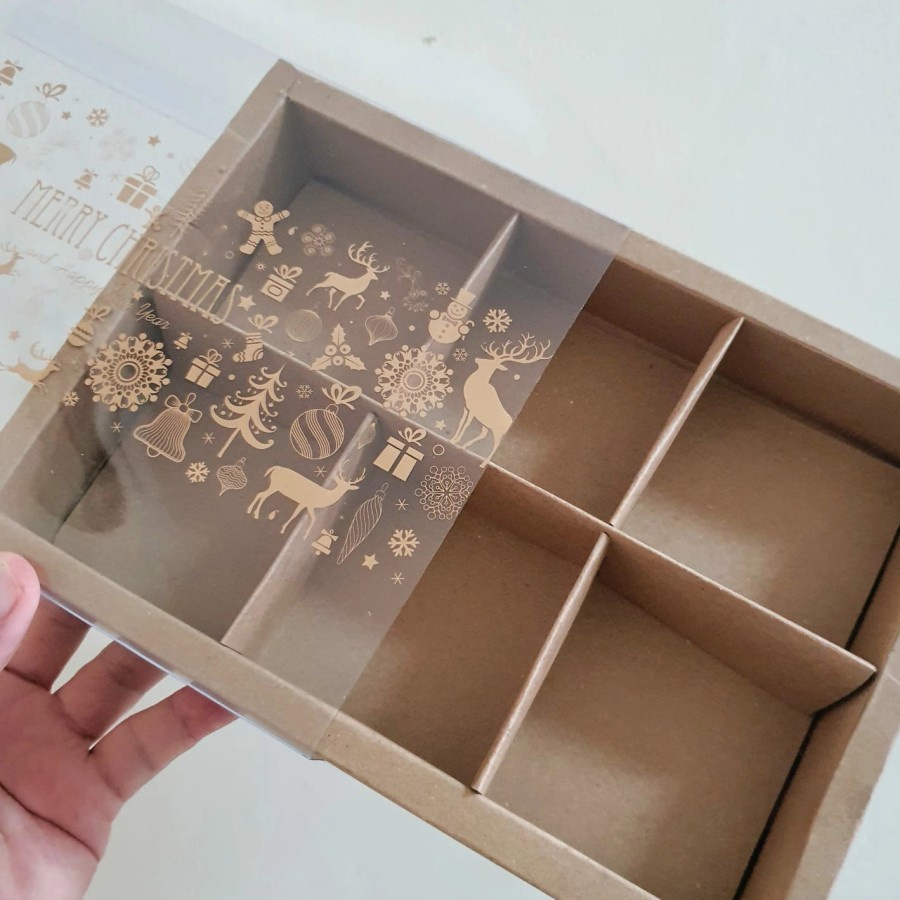 (5 Pcs ) Kotak Dus Kue Natal Sekat 6 Dus Box Pie Egg Tart Cookies  Kardus Packaging Hampers Christma