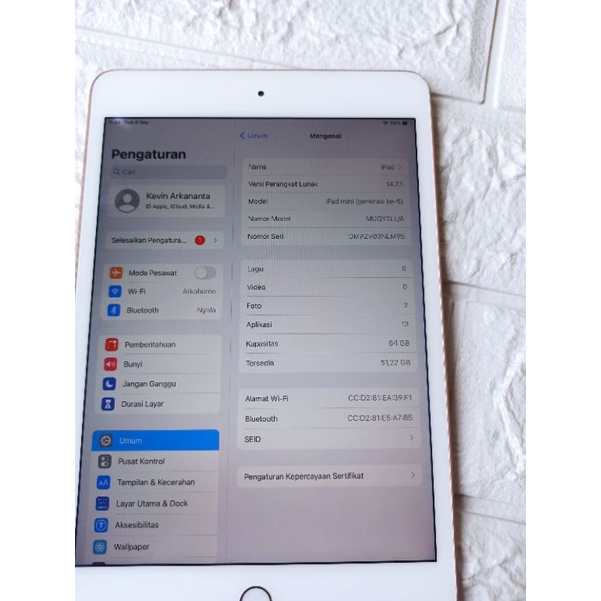 Apple iPad Mini 5 2019 Wifi 64gb no Cellular Original 100% Baterai Awet Jaminan Mutu Siap Gaming Hib