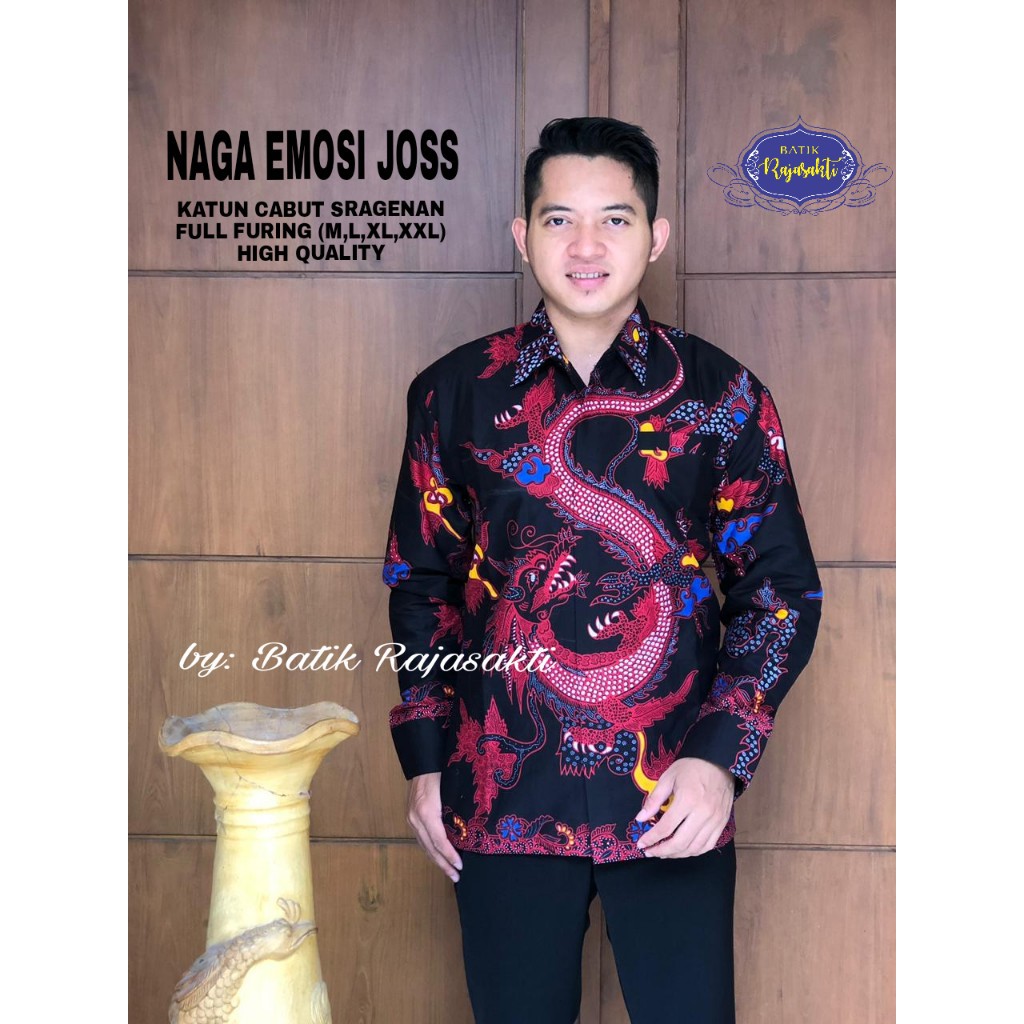 NAGA EMOSI JOSS Kemeja Batik Pria Lengan Panjang Katun Halus FULL FURING Rajasakti