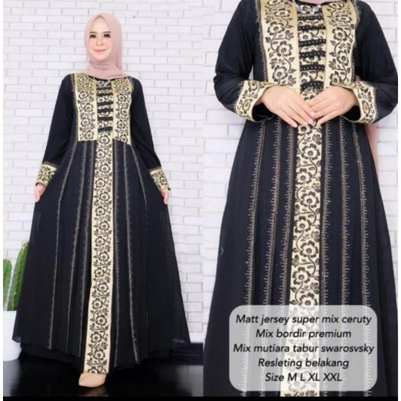 GAMIS ABAYA ARAB HITAM MOTIF BORDIR//GAMIS ABAYA ARAB BORDIR