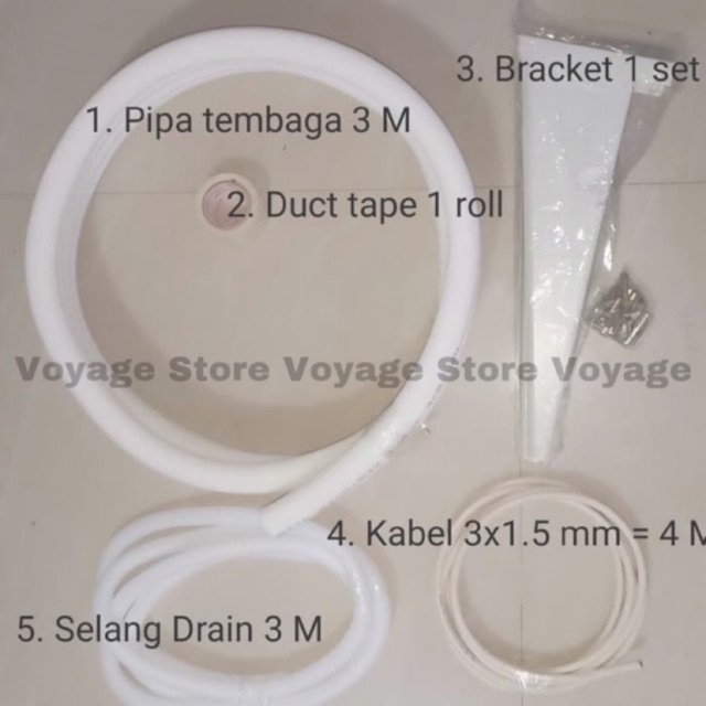 Paket material instalasi pemasangan pasang AC 1/2 pk 1pk pipa 1/2 x 1/4 ducktape lem selang air kabel listrik