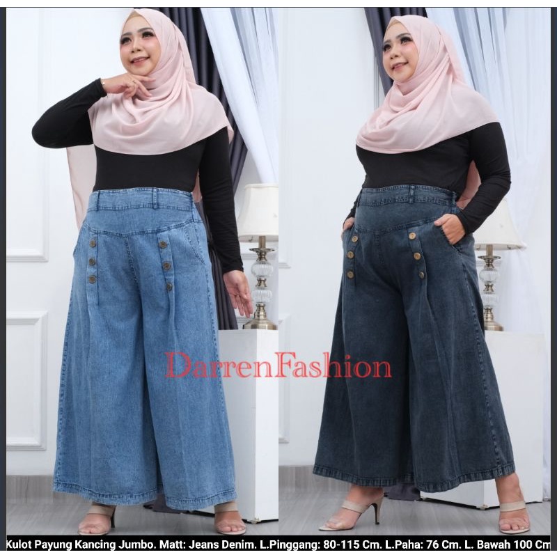 Celana Panjang Kulot Payung Kancing Jumbo Big Size Premium . Celana Panjang Kulot Jeans Denim Jumbo