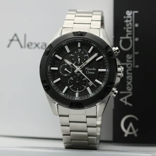 Jam Tangan Pria Alexandre Christie AC 6524 Black Silver Original Garansi Resmi 1 Tahun