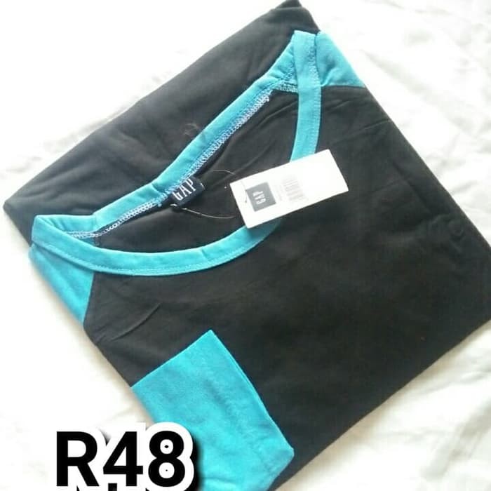 Kaos lengan panjang Raglan hitam biru tosca