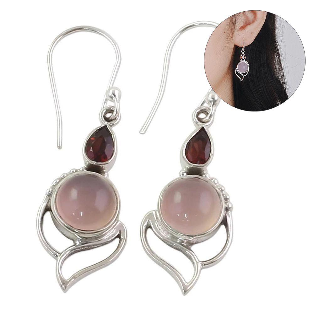 Anting Kait Gantung Wanita Hias Moonstone Ruby Chalcedony Untuk Pesta