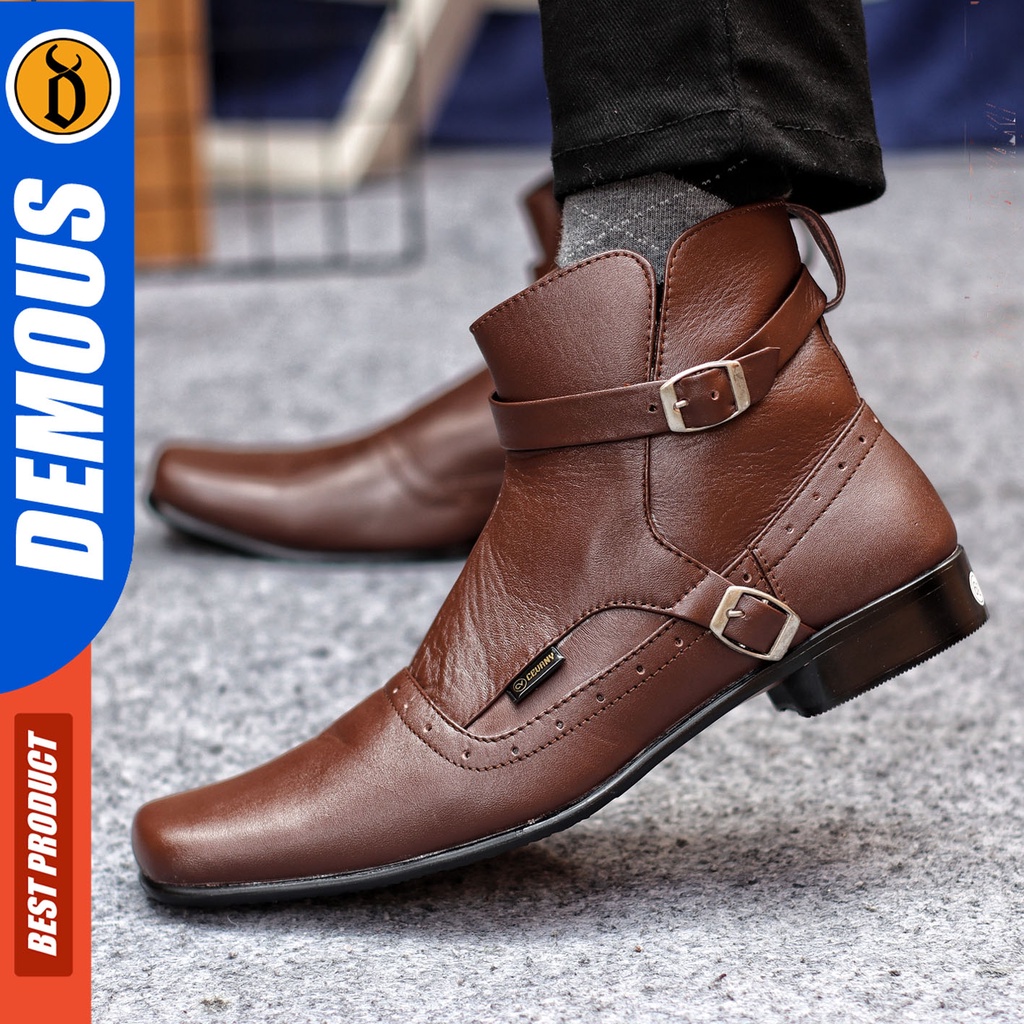 Sepatu Formal Pria Sepatu Casual Pria Kulit Asli Zipper Sepatu Pantofel Kerja Kantor Kuliah Kondangan Sepatu Hitam Pria  DEMOUS PACUAN