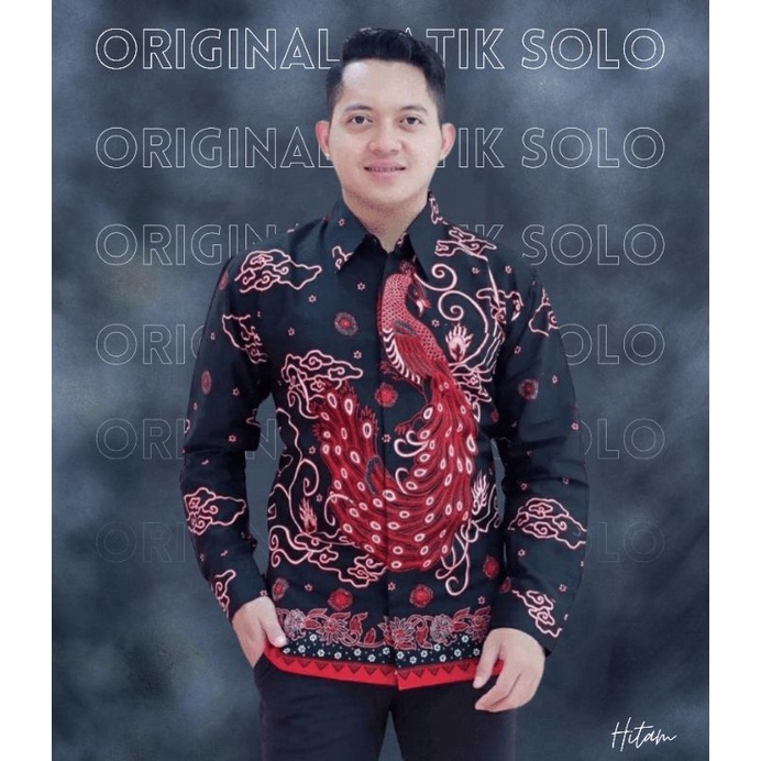 Baju Batik Pria Lengan Panjang Modern  Slimfit Kasual Premium MERAK MERAH