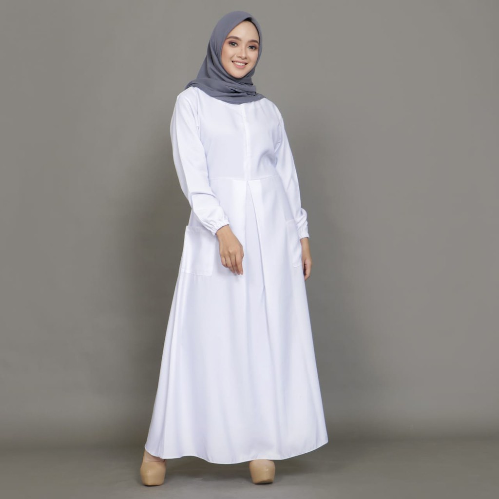 GAMIS PUTIH Modern Gamis Syari Gamis wanita Putih Polos terbaru Gamis Putih Murah Gamis manasik 2021-2