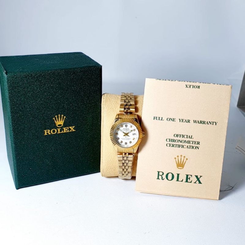 Jam Tangan Wanita Rolex Premium Case Gergaji Fullset Box Rolex &amp; Baterai Cadangan