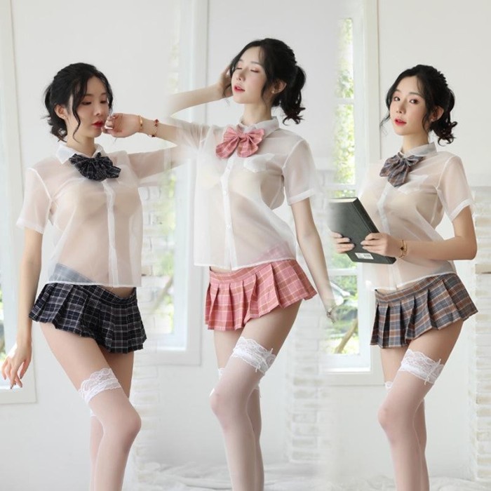 Cosplay Student Sexy Wanita Baju Pelajar Transparan sexy Bikin Bergairah