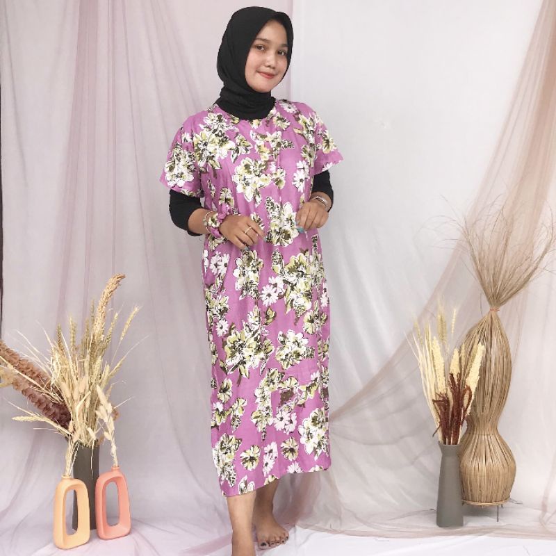 Daster Ruffle | Rufle | Viral Rayon Handprint Busui Friendly Dan Non Busui Fit XXL-[RFL] D