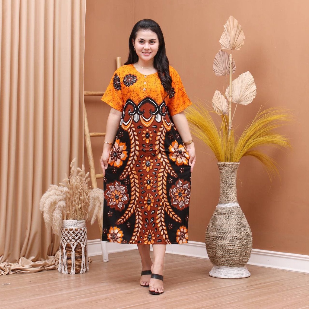 Daster Batik Prass - Motif Abstrak - Leher Kancing - Busui - Bumil - Centini Hitput-Renata Kuning