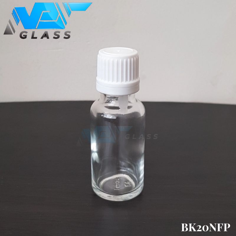 botol kaca 20ml tebal bening tutup filler putih