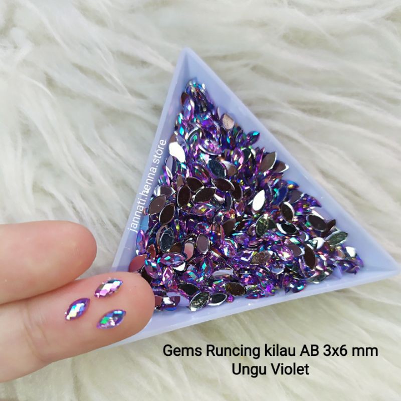 GEMS RUNCING UNGU VIOLET KILAU AB 3x6mm AKSESORIS HENNA JANNATI NAIL ART GEMSTONE HENNA RHINSTONE