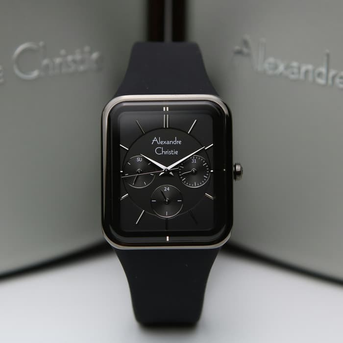JAM TANGAN WANITA ALEXANDRE CHRISTIE 2744 AC2744 BLACK RUBBER ORIGINAL