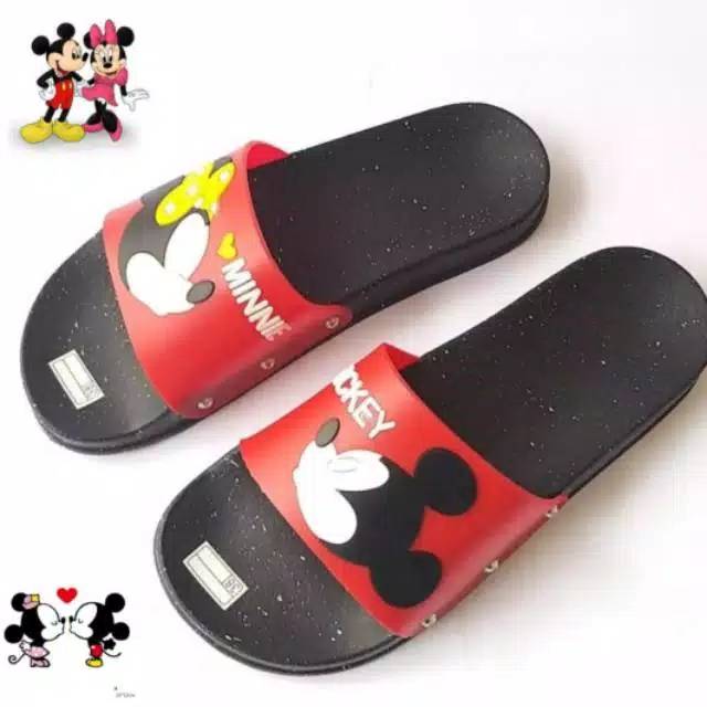 SANDAL SLOP MICKIEY MINNI SLIPON KARAKTER SOL HITAM BINTIK-3