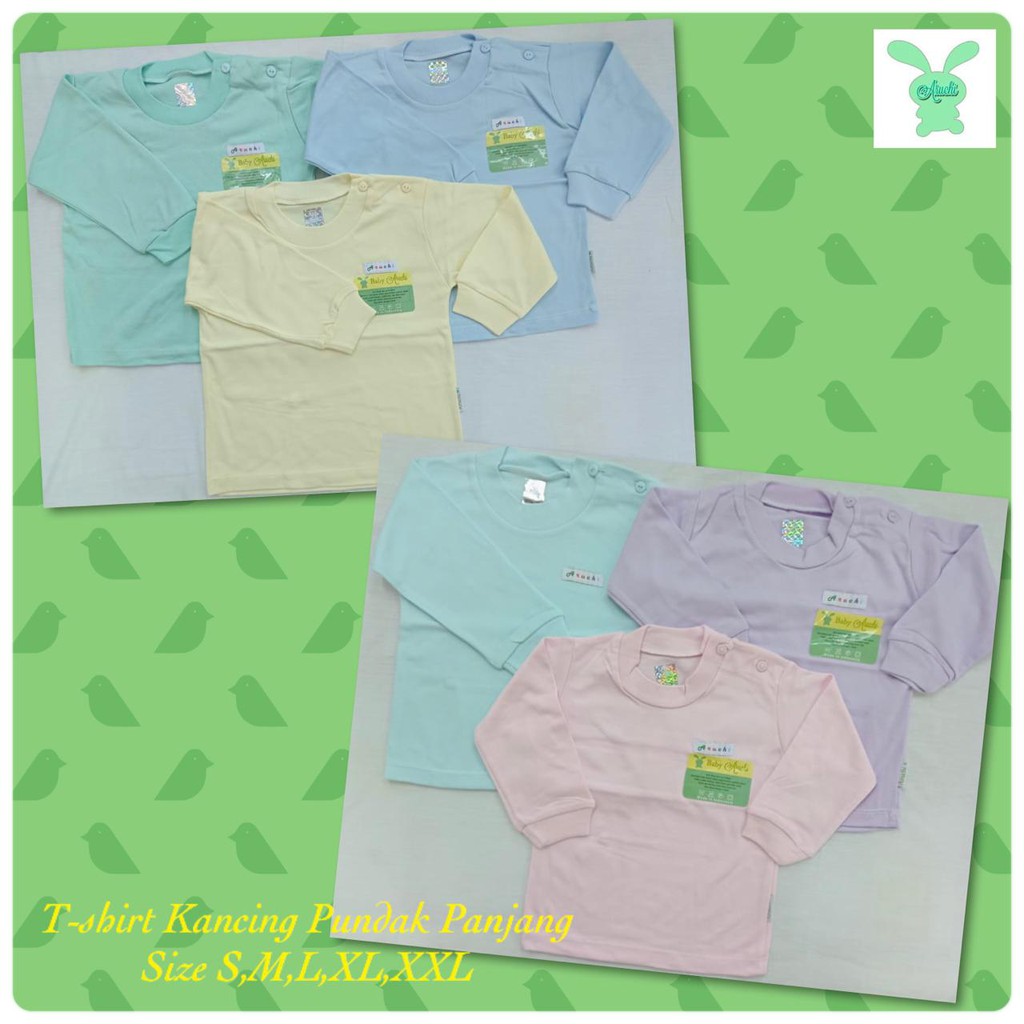 Aruchi Baju Lengan Panjang Kancing Pundak BOY / GIRL Motif POLOS 3pcs