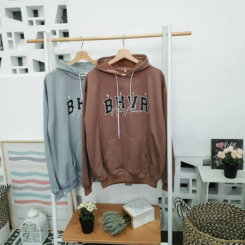 Outwear Oversize BHVR Hoodie Cewek Cowok Unisex Bahan Tebal