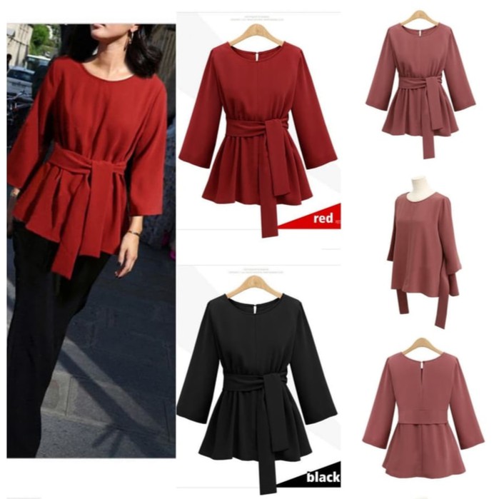 oi820- Baju Atasan Wanita blouse Tali Pinggang Import