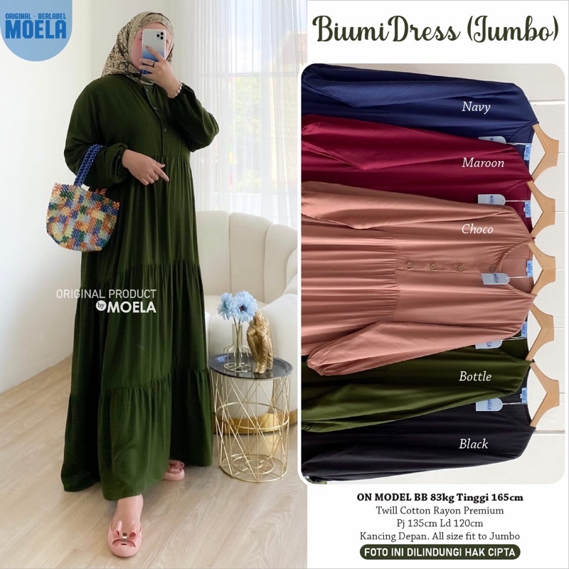 Gamis dress rayon polos Amora/Anse/Celin/Baisa/Biumi/Molin/Ciaji/Jihas/Flate/Tosti/Milly/Tisa/Siuti/Chesa/Fimel/Yapi/Lilci/Balo/Polse/Rensi/Silom/Neta/Rome by Moela berlabel-Biumi bottle