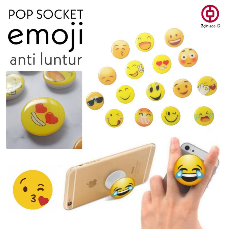 EMOJI POP SOCKET GRIP / phone ring stand smiley bahan glossy anti luntur